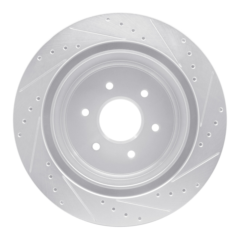 Nissan Titan XD Brake Rotor (1) - Rear Left - R1 Concepts - Drilled & Slotted - Silver - `16-`24